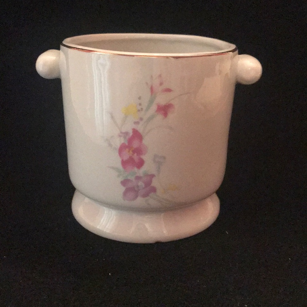 Vintage Gold Rimmed Porcelain Planter Floral